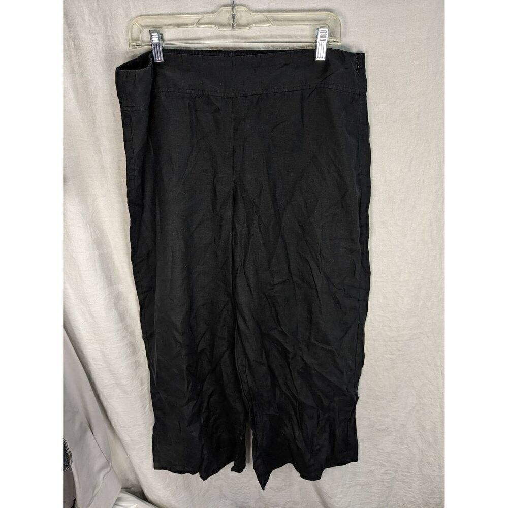 Eileen Fisher Black 100% Organic Linen Lagenlook Wide Leg Capri M Medium